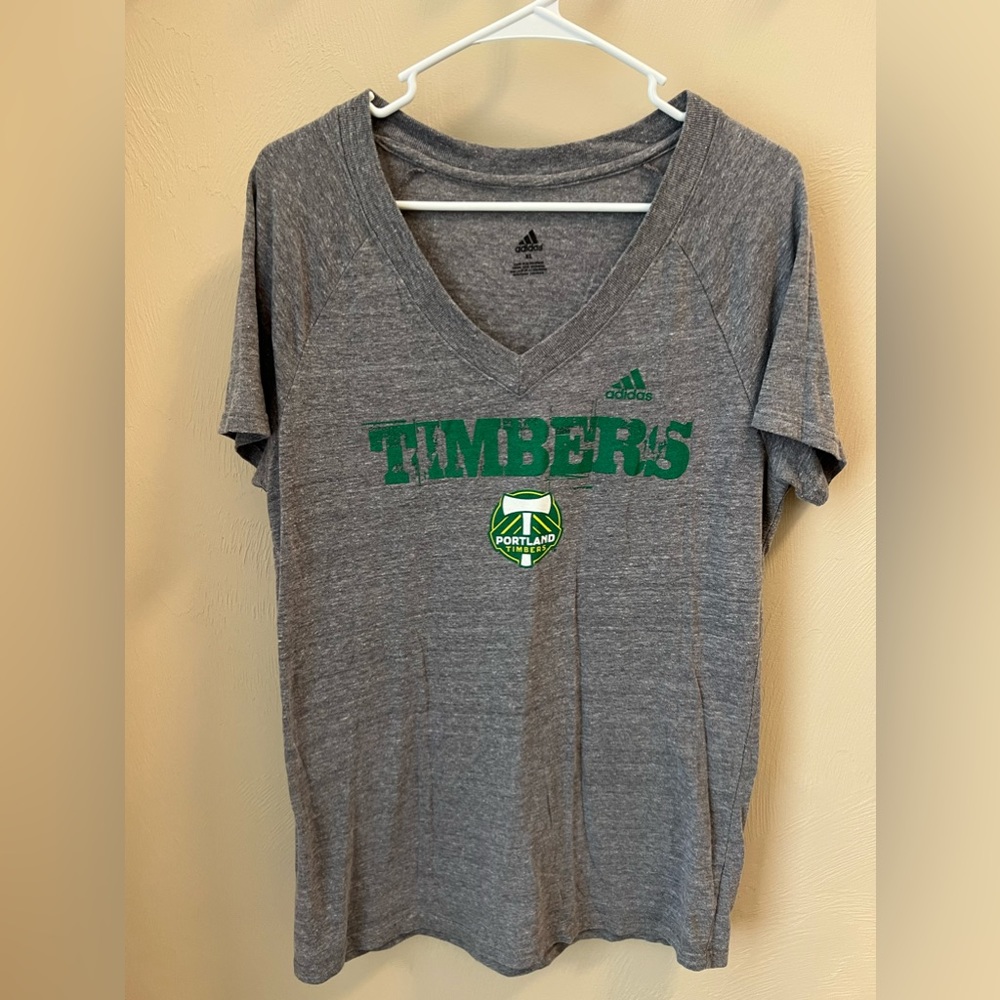 adidas Gray V-Neck Portland Timbers Short Sleeve Tee